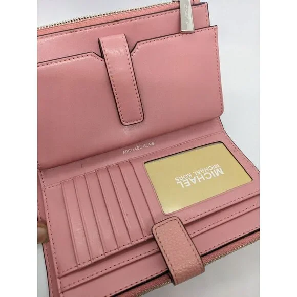 MICHAEL KORS Adele Jet Set logo double zip leather phone wallet wristlet (Used) - Picture 8 of 13